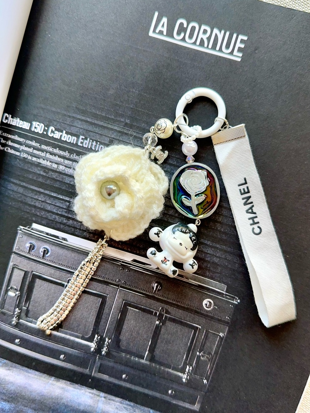 Authentic CC Ribbon with Camellia Tassel & Skullpanda Bag Charm - Picture 3 of 5